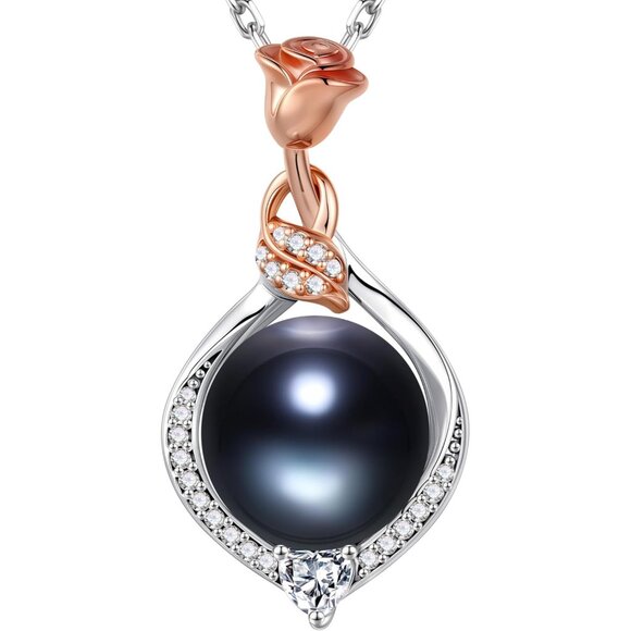 Jewelry - 10-11mm Tahitian Black Pearl, Rose Flower Pearl Necklace, Anniversary Jewelry Gi